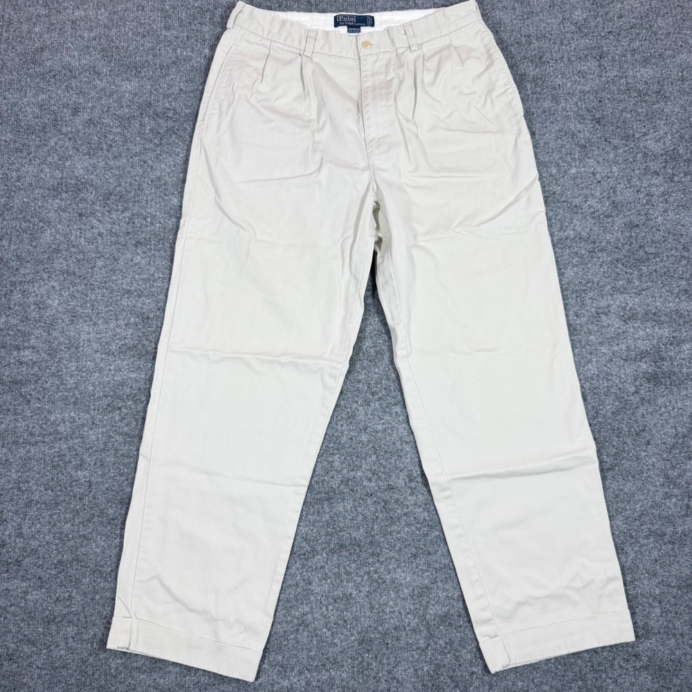 Vtg Polo Ralph Lauren Hammond Pant Pleated Chino Mens 34x30 (Fit 33x28.5) Beige